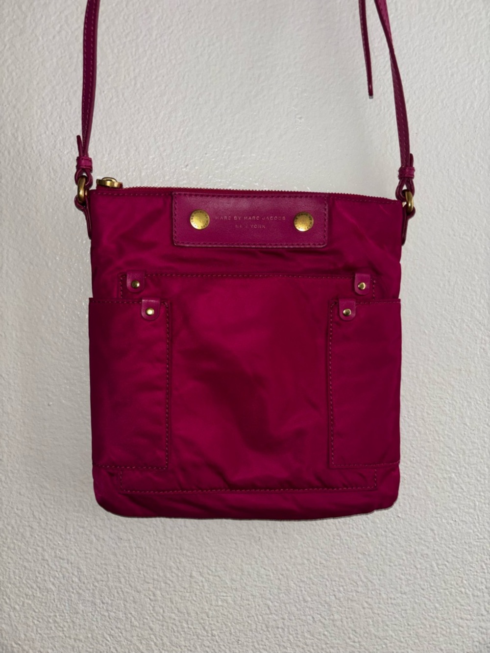 Marc Jacobs Magenta Nylon Crossbody Bag with Gold Hardware